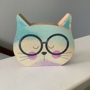 BOGO 🥳 Home decor table top bedroom decoration Napping Cat glasses wood sign